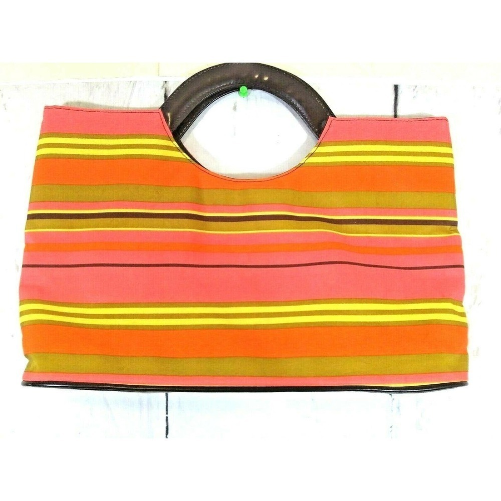 Vintage Orange Yellow Brown Canvas Striped Handbag